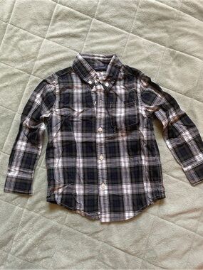 Janie and Jack Navy & White Plaid Button-Down Shirt